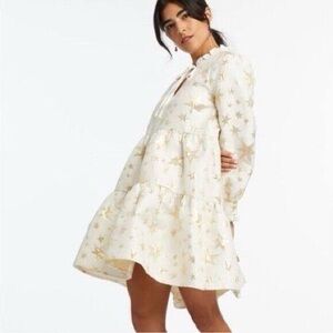 Sister Jane Jacquard gold Star tiered dress